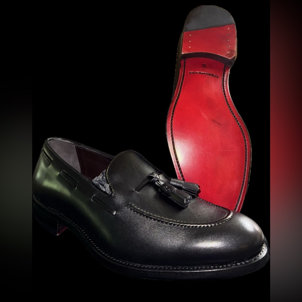 CUSTOM Men's Black Leather tassel loafers!! ~NEVER WORN!!